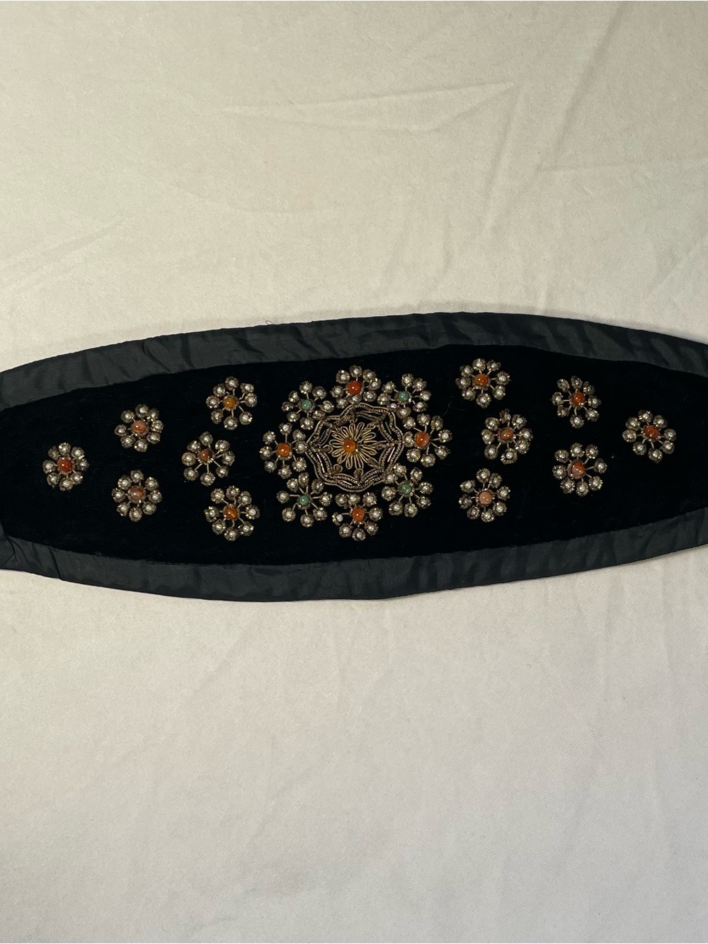 Vintage Sudha Black Beaded Floral Wide Waist Belt Adjustable Women One Size